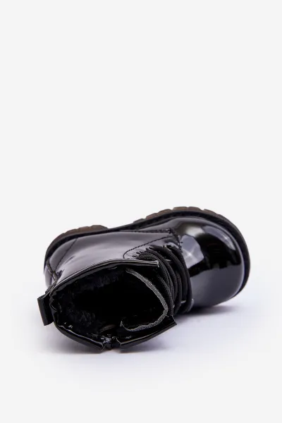 Boto Black Tibbie Baby Boots lakovaný zipsom
