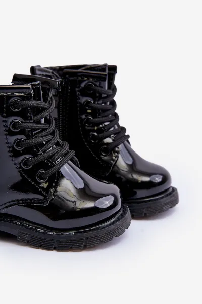 Boto Black Tibbie Baby Boots lakovaný zipsom