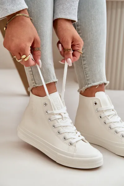 BIG STAR SHOES Dámske Zateplené Tenisky Z Eko Kože Biele Big Star