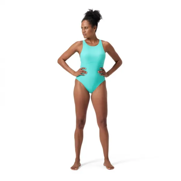 Speedo solid high neck arctic glass blue m - uk34