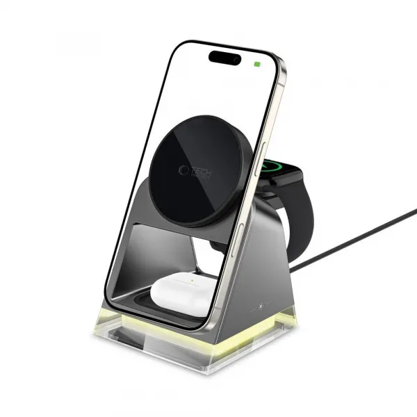 Tech-Protect A43 MagSafe bezdrôtová nabíjačka na mobil / Apple Watch / AirPods 15W, čierna