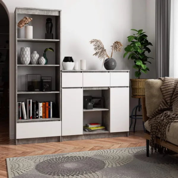 Ak furniture Komoda Baros 101 cm beton/bílá
