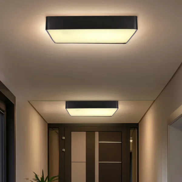 Stropné svietidlo Quattro, štvorcové stropné svietidlo, čierne, 35x35, 18W LED, biele tienidlo 4000K