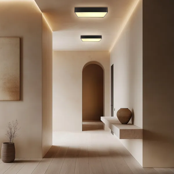Stropné svietidlo Quattro, štvorcové stropné svietidlo, čierne, 35x35, 18W LED, biele tienidlo 4000K