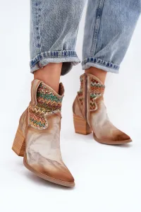 Kožené Cowboy Čižmy Na Opätku S Dekoratívnym Pletením Maciejka