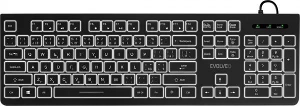 EVOLVEO K1010, tichá klávesnica s bielym podsvietením, CZ+SK, čierna
