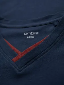 Moderné tričko s V-výstrihom pre pánov- tmavomodré
