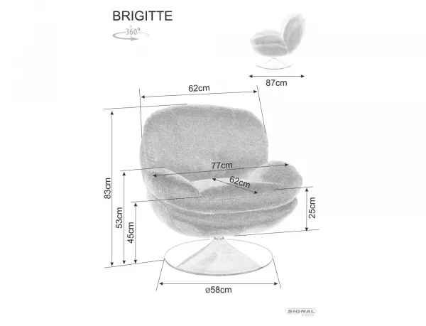 Signal Otočné křeslo BRIGITTE šedé