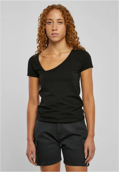 Women's T-shirt with an organic asymmetrical neckline in black