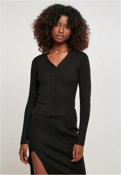 Women's cardigan with short rib knit - black