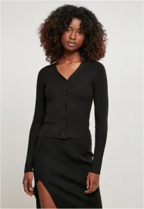 Women's cardigan with short rib knit - black