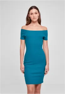 Women's Off Shoulder Rib Dress Green-Blue