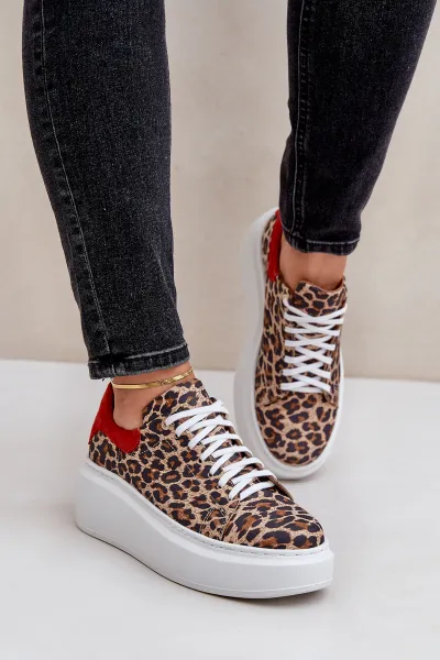 Kožené tenisky na platforme s leopardím vzorom Zazoo 3346 hnedo-čierne