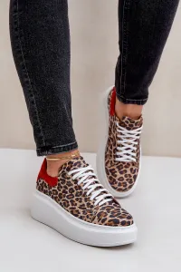 Kožené tenisky na platforme s leopardím vzorom Zazoo 3346 hnedo-čierne