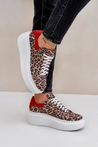 Kožené tenisky na platforme s leopardím vzorom Zazoo 3346 hnedo-čierne