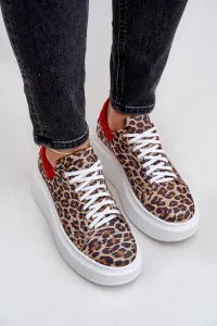 Kožené tenisky na platforme s leopardím vzorom Zazoo 3346 hnedo-čierne