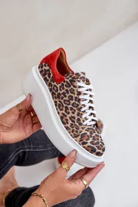 Kožené tenisky na platforme s leopardím vzorom Zazoo 3346 hnedo-čierne