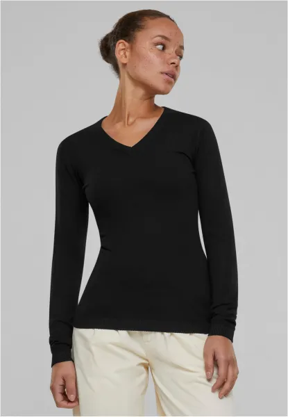 Women's knitted sweater with a V-neck in black