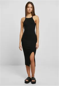Women's Ribbed Midi Knit Dress Crossed at Back Black