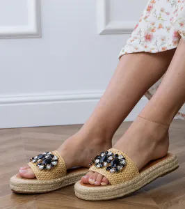 Gemre Béžové espadrilky s čiernymi kryštálmi Luas