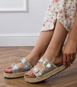 Gemre Strieborné espadrilky s brokátovými prackami Induri