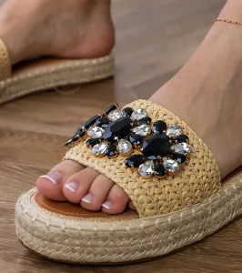 Gemre Béžové espadrilky s čiernymi kryštálmi Luas