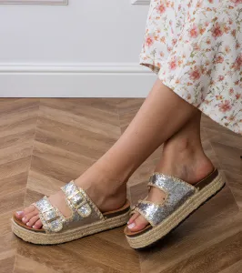 Gemre Strieborné espadrilky s brokátovými prackami Induri