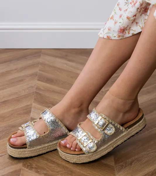 Gemre Strieborné espadrilky s brokátovými prackami Induri