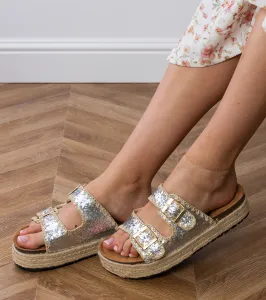 Gemre Strieborné espadrilky s brokátovými prackami Induri