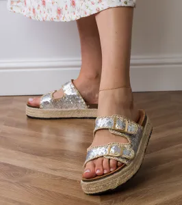 Gemre Strieborné espadrilky s brokátovými prackami Induri