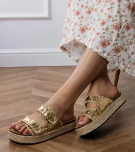 Gemre Zlaté brokátové espadrilky s prackami Induri