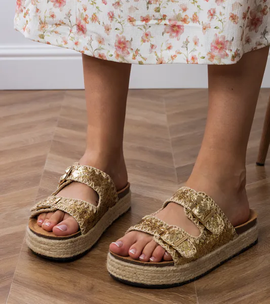 Gemre Zlaté brokátové espadrilky s prackami Induri