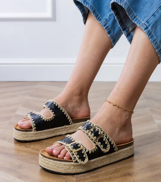Gemre Čierne trblietavé espadrilky s prackami Induri