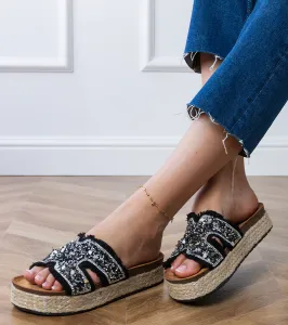 Gemre Čierne espadrilky s kamienkami a kamienkami Najros