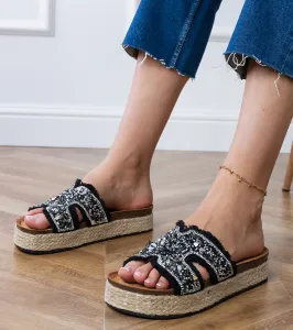 Gemre Čierne espadrilky s kamienkami a kamienkami Najros