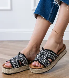 Gemre Čierne espadrilky s kamienkami a kamienkami Najros