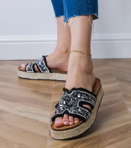 Gemre Čierne espadrilky s kamienkami a kamienkami Najros