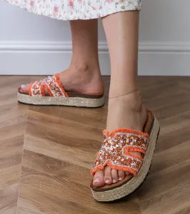 Gemre Oranžové espadrilky s kamienkami a zirkónmi Najros