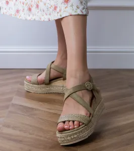 Gemre Zelené sandále espadrilky na klinovom podpätku Sywiera