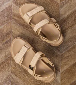 Gemre Béžové sandále na platforme so suchými zipsami Areka