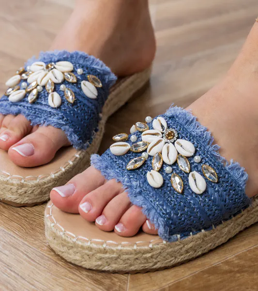 Gemre Modré pletené espadrilky s mušľami Morsa