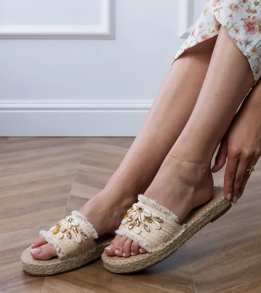 Gemre Béžové pletené espadrilky s mušľami Morsa