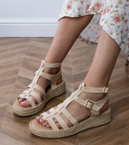 Gemre Béžové sandále espadrilky na nízkej platforme Amur