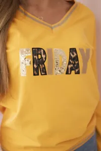 Kesi Dámska mikina s flitrovým nápisom Horčica