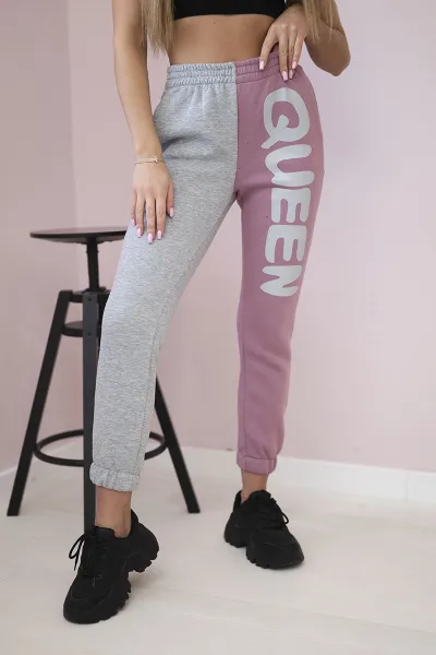Kesi Dámske tepláky s nápisom QUEEN tmavo ružová