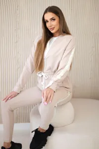 Kesi Dámska bavlnená súprava s prúžkami a lemami béžový