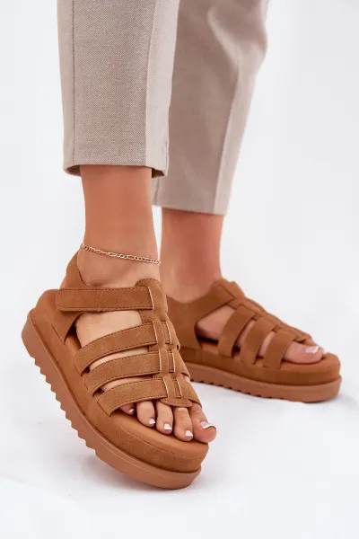 Boto Dámske Sandále Na Platforme Eko Semišové Camel Filisenia