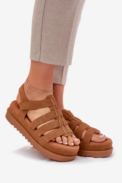 Boto Dámske Sandále Na Platforme Eko Semišové Camel Filisenia