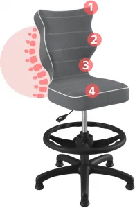 ENTELO Detská stolička Petit Black 3 HC+F s oporným kruhom, sivá Jasmine 33