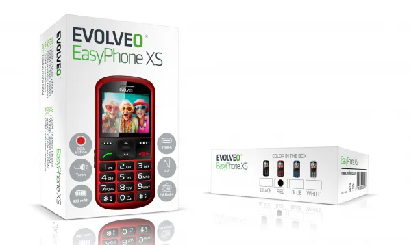 EVOLVEO EasyPhone XS, mobilný telefón pre seniorov, červený